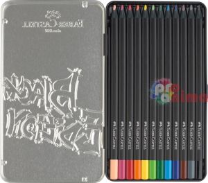 Цветни моливи Faber-Castell Black Edition, 12 цвята, метална кутия