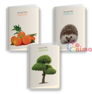 Тетрадка Black and White Nature B5, 180 листа, редове, спирала, PP корица 