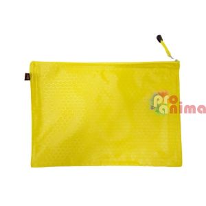 Папка с цип А4+, текстилна, жълта