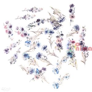 Стикери от прозрачно PET фолио, цветя, 30 бр., сини