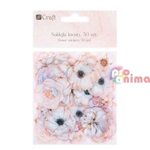 Стикери PET фолио, 50 бр. цветя, пастелни