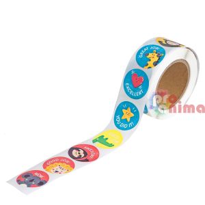 Стикери на ролка с мотивиращи послания Животни и символи, 500 бр.