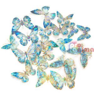 Стикери от прозрачно PET фолио, пеперуди, 20 бр., син звезден прах