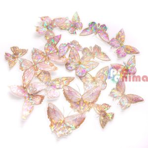 Стикери от прозрачно PET фолио, пеперуди, 20 бр., кристално розови