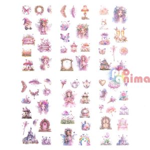 Стикери от прозрачно фолио, Феи, 6 листа, кристално розови