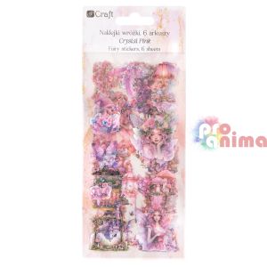 Стикери от фолио Феи, 6 листа, кристално розови