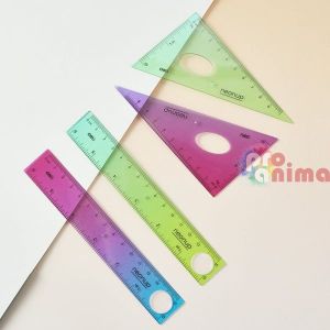 Чертожен комплект Deli Neonup- линия, триъгълници, транспортир