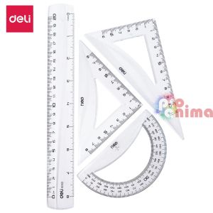 Чертожен комплект Deli Pioneer- линия, 2 триъгълника и транспортир