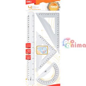 Чертожен комплект Deli Pioneer- линия 30 cm, 2 триъгълника и транспортир