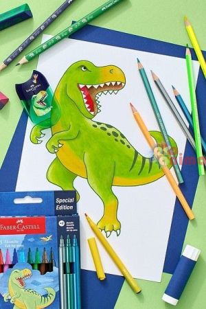 Цветни моливи Faber-Castell Динозавър, 10+3 цвята