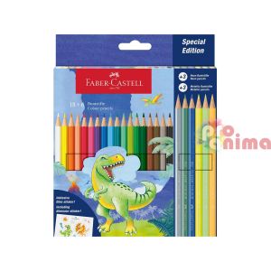 Цветни моливи Faber-Castell Динозавър, 18+6 цвята и стикери