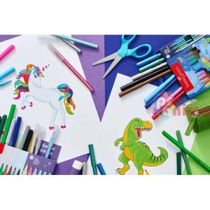 Комплект флумастери Faber-Castell Динозавър,10+3 цвята и стикери