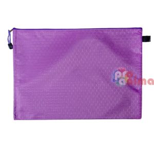 Папка с цип А4+, текстилна, лилава