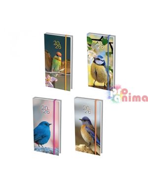 Бележник с дати 2026, 8 х 16 cm, Birds, 64 л., с ластик