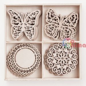 Дървени фигурки Пеперуди и кръгчета, 20 бр.