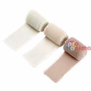 Панделки от шифон- крем и бежово, 3 бр., 4 cm x 5 m