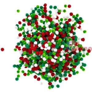 Помпони в коледни цветове (бяло, червено, зелено), 10 mm, 1000 бр.