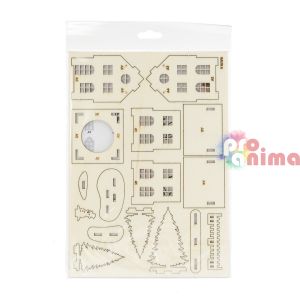 Креативен комплект за сглобяване Дървена къща, снежен човек и елхи, 16 части