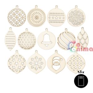 Дървени фигурки за декорация Коледни украси, 13 бр.