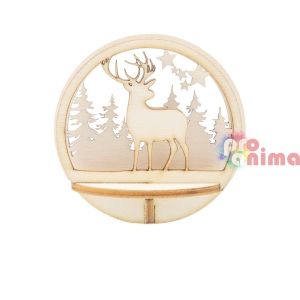 Дървени фигури за прозрачни топки, Елен и елхи, ф7.4 cm