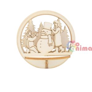 Дървени фигурки за прозрачни топки, Снежен човек, ф7.4 cm