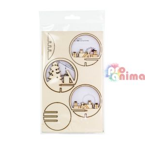 Дървени фигурки за прозрани топпки, Елха и коледни подаръци, ф7.4 cm