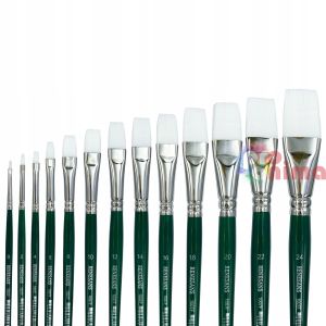 Четки за рисуване Renesans 1007F, бяла синтетика, зелена дръжка, плосък връх отделни номера