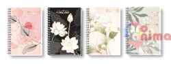 Тетрадка с твърди корици Black&White Широки редове А5 100 листа Спирала Luxury Flowers | Floral Lines