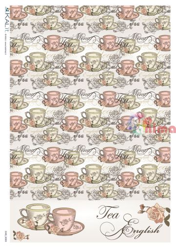 Декупажна хартия оризова KALit A4 Английски чай