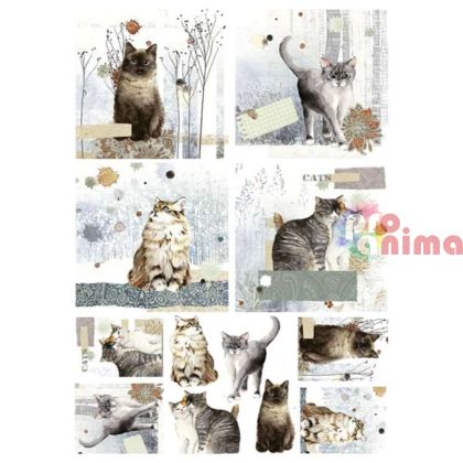 декупажна оризова хартия с  дизайн котки