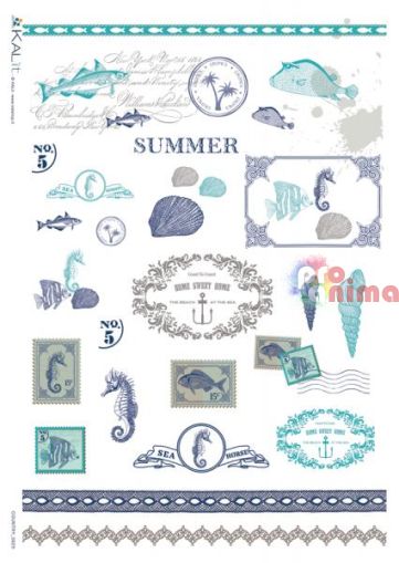 Декупажна хартия оризова KALit A4 Морски елементи