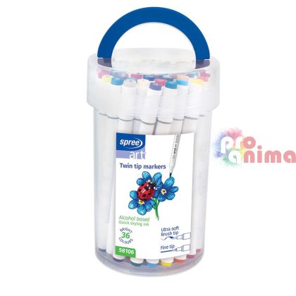 Алкохолни маркери Spree, двувърхи 36 цвята