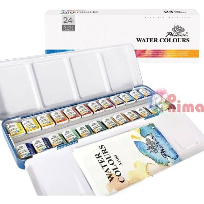 Комплект акварелни бои Phoenix, 24 цвята, в метална кутия