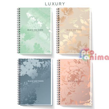 Тетрадка Black and White, твърда корица, А4, 150 листа, редове, спирала, Luxury Flowers