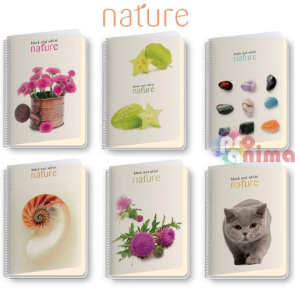 Тетрадка Black&White, A4, 180 листа, редове, спирала, PP корица, Nature