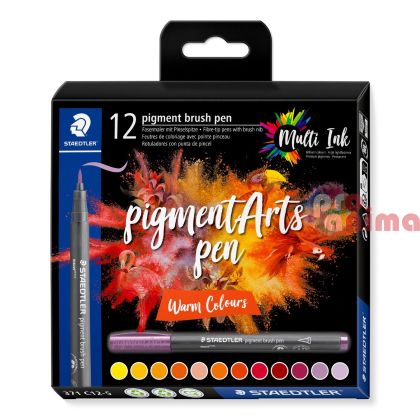 Комплект перманентни маркери Staedtler Pigment Art Brush, 12 топли цвята