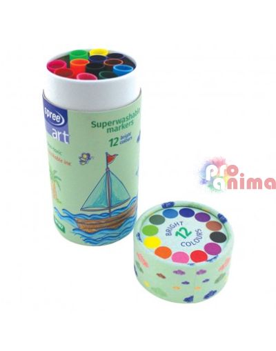 Комплект маркери Spree Art Superwashable, 12 цвята, в картонен тубус