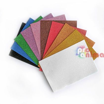 Листи от гумирана пяна (фоам), DP Craft, 10 цвята, с блестящ ефект