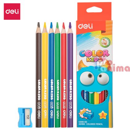 Цветни моливи Deli Color Kids Jumbo, 6 цвята+ острилка