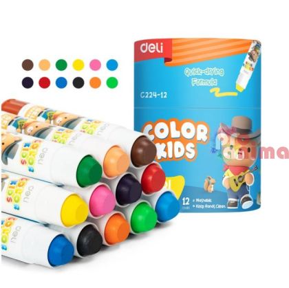 Гелови пастели Deli Color Kids, 12 цвят, в картонен тубус