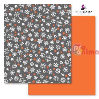 Картон варио Marpa Jansen, 50 x 70 cm, 300 g/m2, бели и оранжеви снежинки