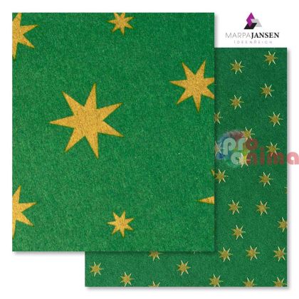 Картон варио Marpa Jansen, 50 x70 cm, 300 g/m2, зелен със златни звезди