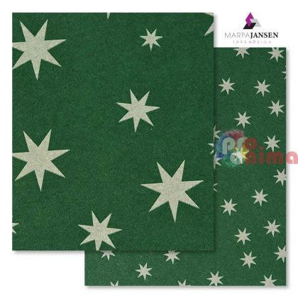 Картон варио Marpa Jansen, 50 x 70 cm, 300 g/m2, зелен със сребърни звезди