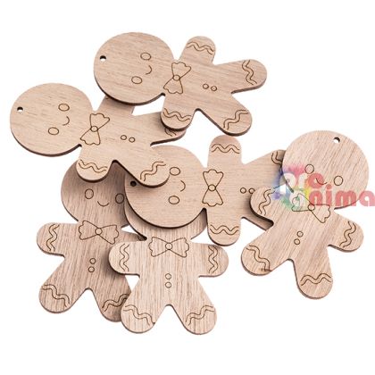 Дървени фигурки за декорация - джинджифилови човечета, 6 бр.