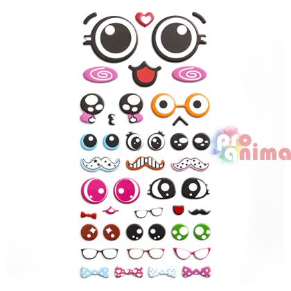 Пуфи/Puffy обемни стикери DP Craft, забавни лица, 44 бр.