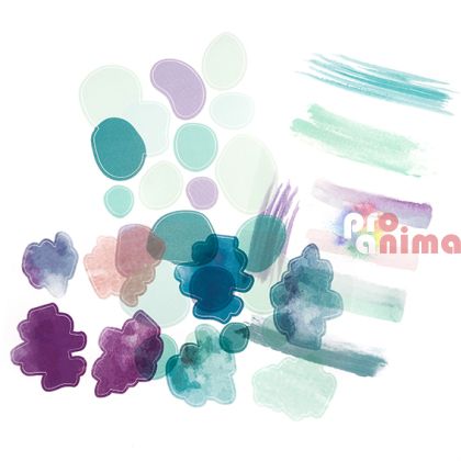 Прозрачни стикери от PVC, матирани, акварелни форми, 31 бр.