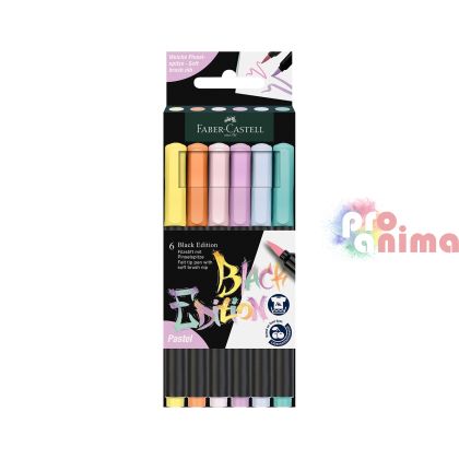 Комплект маркери Faber-Castell Black Edition, 6 пастелни цвята, връх четка