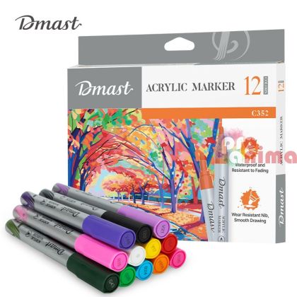 Комплект акрилни маркери Deli Dmast, 12 цвята, объл връх, 2 mm
