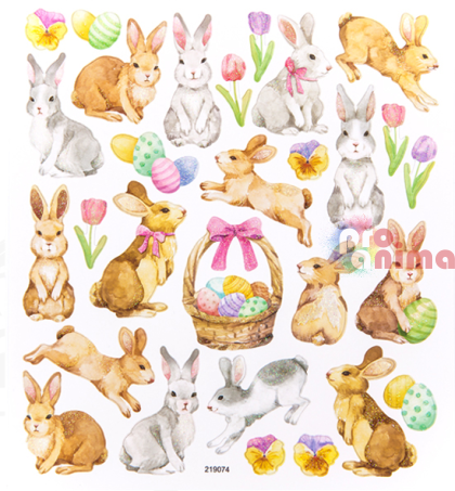 Стикери с глитер ефект DP Craft, великденски зайци, 29 бр.