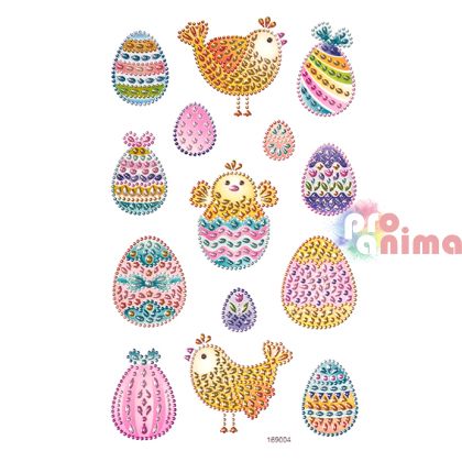 Блестящи стикери DP Craft- великденски пиленца и яйца, 14 бр.